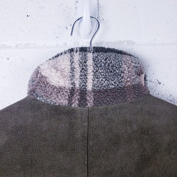 Colebrook & Co. Leather Suede Plaid Sherpa Lined Jacket Green Womens Large - Picture 6 of 13